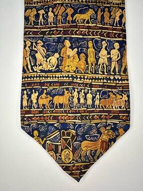 ANCIENT ART—Mesopotamia Blue & Gold Classic Silk Tie by Alynn Neckwear, 3.75”
